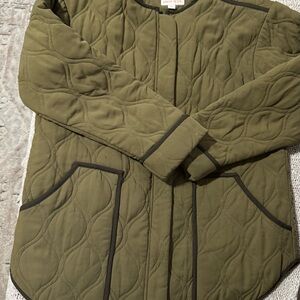 Olive Quilted Jacket with Black Trim